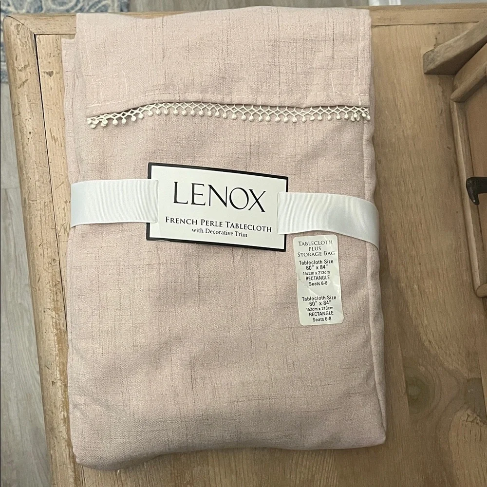 Lenox French Perle Tablecloth NWT 60” x 84” Rectangle Storage Bag Blush